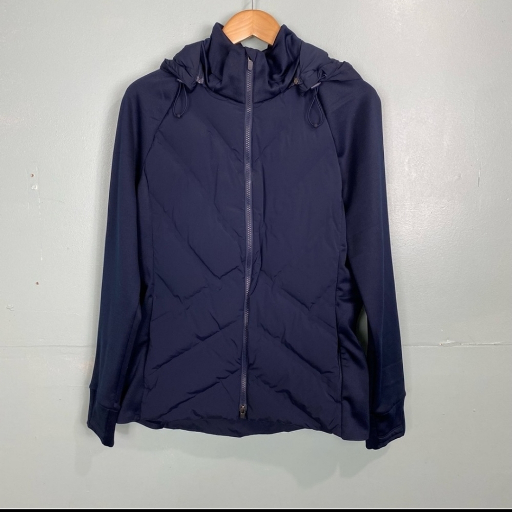Athleta Inlet Jacket 982731 Navy Blue Performance Puffer Down Zip Up Sz M NWOT